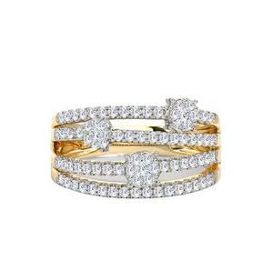 แหวนหมั้นทอง14K พร้อมสายรัด4แถวชุด Pav CVD เพชรสไตล์อาร์ตเดคโค-สำหรับงานแต่งงานหรืองานปาร์ตี้ - Product Image 1