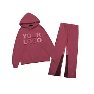 Pakistan fabriqué Offre Spéciale prix de gros 100% coton 500 Gsm nouveau look survêtement pull à capuche avec ensembles de pantalons évasés - Product Image 6