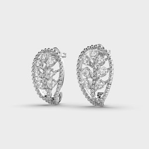 IGI Certified Lab Grown Diamond Oval Floral Cluster Stud Earrings 9K Yellow / White / Rose Gold Vintage Beaded <b>Frame</b> Earrings - Product Image 2