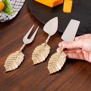 Decorative Design Butter Knife and <b>Cheese</b> Knife <b>Set</b> With Golden Colored Brass Leaves Handle Shaped <b>Cheese</b> <b>Set</b> - Product Image 3