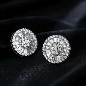 Pendientes de Botón Redondos con Incrustaciones de Diamantes Estilo Hip Hop, Pendientes Brillantes de Plata 925 - Product Image 3