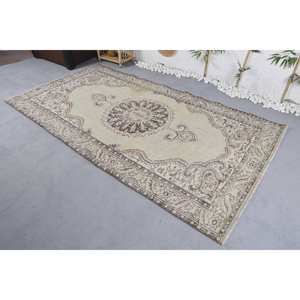 Alfombra clásica de lana turca Vintage Beige y marrón 4,9 'X 9,2 'tejido plano diseño de retazos bohemios para sala de estar o dormitorio - Product Image 2