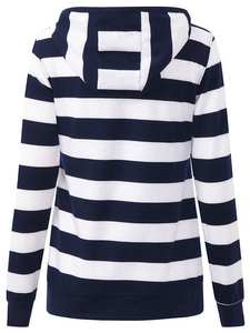 <b>Women's</b> Casual Terry Sweatshirt Comfortable & Trendy Embroidered <b>Hooded</b> Jacket Striped Long Sleeves Front Logo <b>for</b> Fall Winter - Product Image 2