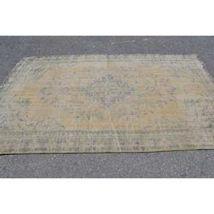 Alfombra clásica de lana amarilla Beige de 5,1x8,7 pies, alfombra de piel rectangular de retazos de diseño turco Vintage para sala de estar, pasillo, látex - Product Image 3