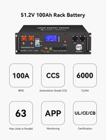 Stock local US : Batterie rack 51.2V 100Ah, onduleur hybride 6500W, prend en charge 63 unités en parallèle, ESS avec certifications UL1973, UL9540A, CE, CB