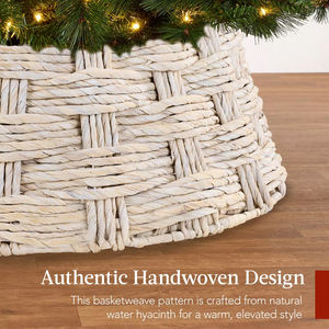 Elegant White Wash Water Hyacinth Christmas Tree Collar Handwoven Wicker Skirt OEM ODM Factory Wholesale Made in Vietnam - Product Image 3