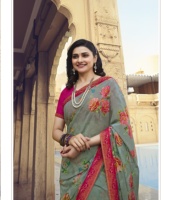 Sari indien traditionnel en georgette à imprimé floral, bordure rose, pour femme, tenue de mariage, coupe classique, longueur au sol, style ethnique, séchage rapide