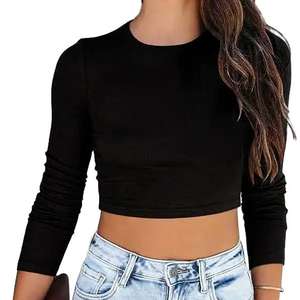 New Fashion Women Solid Summer <b>Crop</b> <b>Top</b> T-Shirt Slim Fit Female Casual Breathable Long <b>Sleeve</b> Shirt - Product Image 2