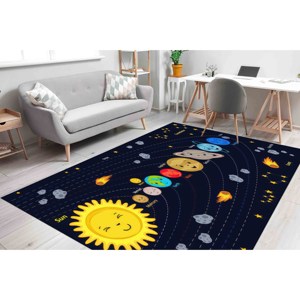 Galactic Solar System Rug: Educational Space Theme, Kids <b>Playroom</b>,With Pile Soft Rug - Product Image 2