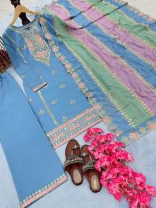 Estilo indio y pakistaní Hermosa combinación de colores Georgette Fabric Top & Plazzo con Dupatta para eventos salientes y ropa festiva - Product Image 5