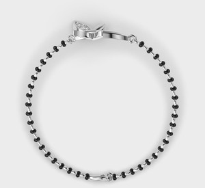 IGI Certified Leaf Motif Round Brilliant Cut Lab Grown Diamond Mangalsutra <b>Bracelet</b> in <b>Solid</b> 925 Sterling <b>Silver</b> - Product Image 2