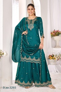 Dhwaja Export Salwar Kameez Traditionnel pour Femme en Soie Vichitra avec Broderie, Séchage Rapide, Toutes Saisons, pour Diwali, Mariage, Fête, Coupe Classique - Product Image 2