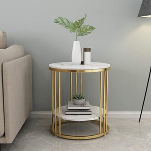 High Quality Brass Gold Metal Double 2 Display <b>Side</b> <b>Table</b> Pleasant Modern <b>Storage</b> Accessory Decoration Floor Equipment <b>Table</b> - Product Image 5