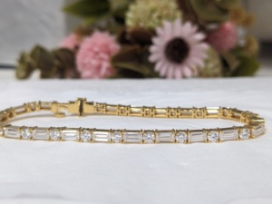 Classic Round-Baguette Cut Moissanite Tennis <b>Bracelet</b> Yellow Gold Plated Luxury Jewelry Gift for Her Engagement Party - Product Image 5
