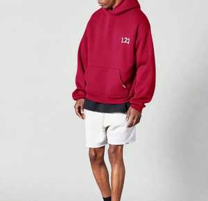 Pull-over à capuche d'hiver 100% coton pour hommes, respirant, surdimensionné, avec impression personnalisée, bouffée de logo, teint en plaine. - Product Image 2