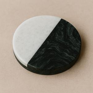 Modern Half-Half Marble Coaster Two Tone Black and White Stylish Single Sided Drink Pad for Home Bar <b>Tabletop</b> Decor - Product Image 1