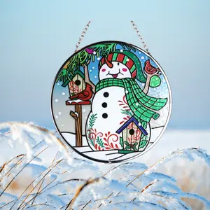 Customized UV Printing "Happy Snowman" Hanging Pendant Round Wall Hangings Home Decor