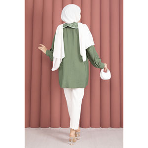 ชุดคลุมฮิญาบสีกากีสไตล์เรียบง่ายพร้อมปกปักลาย - Product Image 5