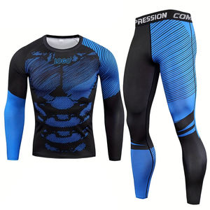 Quick-Dry Flexible Long Sleeve Compression <b>Trousers</b> Stretchy Waist <b>Shorts</b> 2-Piece Printed Spandex/Nylon Rash Guard Set for - Product Image 1