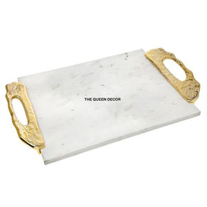 Plateau décoratif en laiton doré de style vintage, motifs floraux complexes faits à la main, plateau de service, décoration d'intérieur pour le métal - Product Image 6