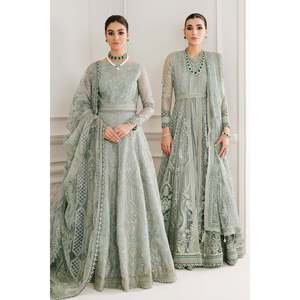 <b>Women's</b> Grey Eco-Friendly 100% Polyester Embroidered Net <b>3</b>-<b>Piece</b> <b>Suit</b> Set-Stitched CH10-05 - Product Image 1