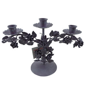 Bougeoir en métal à 3 bras pour décoration de mariage, porte-bougie à patine grise pour décoration de mariage, fait à la main en vrac - Product Image 4