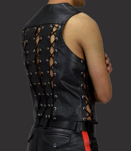 Chaleco de cuero sin mangas de invierno para hombre, ropa exterior informal de tela cómoda profesional de diseño personalizado para montar en moto - Product Image 5