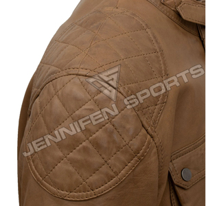 Chaqueta de motociclista para hombre, piel de vaca auténtica, cuero liso, multibolsillos delanteros, cremallera y cierre de botón, forro interior de franela - Product Image 3