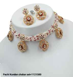 Kundan traditionnel indien fantaisie & Motipearl ton or Kundan perle collier ras du cou boucle d'oreille ensemble avec Mangtikka pour femmes et fille - Product Image 3