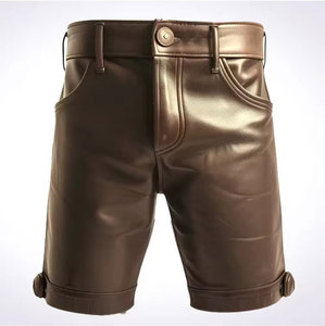Shorts en cuir pour hommes, taille haute, coupe ample, style tendance de rue, bas classiques en cuir pour hommes - Product Image 1