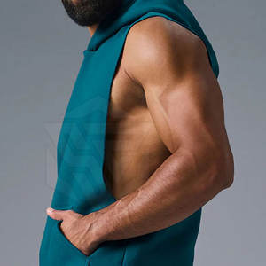Wholesale Men's <b>Sleeveless</b> <b>Hoodie</b> Casual Streetwear Style Lightweight Fitness Apparel 100% Cotton Hooded Collar" - Product Image 5