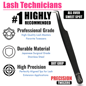 Pince à épiler professionnelle pour extensions de cils à pointe en fibre, courbée et droite, à pointe fine, à nano-pointe à 90 degrés, marque privée - Product Image 3