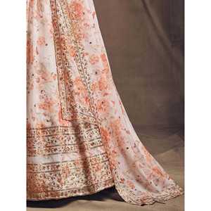 <b>White</b> Floral Printed Organza Wedding Apparel Festive <b>Lehenga</b> Choli - Product Image 2
