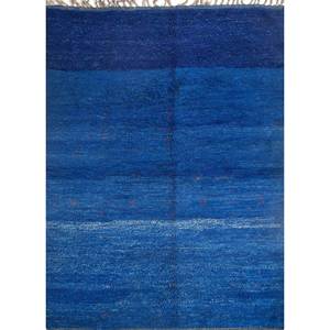 Alfombra de Lana Anudada a Mano Zuri Blue Paem-1092, Rectangular Trenzada Versátil para Sala de Estar, Pasillo, Dormitorio, Color Sólido, Diseño de Diamantes - Product Image 1