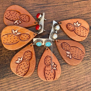 New Fashion Western Style Hand Tooled Carving Leather <b>Earrings</b> Women Cute Trendy Teardrop <b>Earring</b> Tooled Leather FashionJewelry - Product Image 5