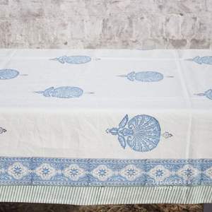 Magnifique nappe imprimée à fleurs bleues en toile de coton indien imprimé à la main 4 places, 6 places et 8 places - Product Image 5
