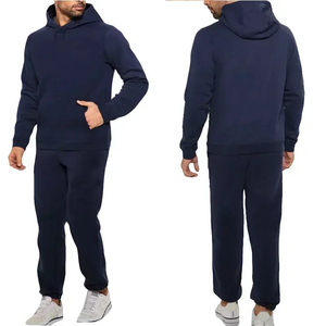 Conjunto de chándal de algodón de gran tamaño unisex con hombros caídos Sudadera con capucha de color sólido y pantalones para correr - Product Image 5