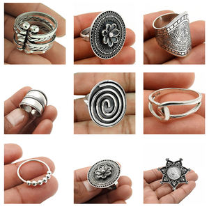 Solide 925 Sterling Oxydé Argent Antique Look Ethnique Anneau Bohème Bijoux En Gros Direct Usine Prix En Vrac Fournisseurs Inde - Product Image 5