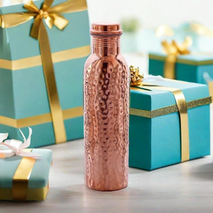 Hammered Copper Water Bottle <b>With</b> Brass Clip <b>Lid</b> 1000ml Durable Ayurvedic Design for Daily Hydration Wide Customized Sized - Product Image 1