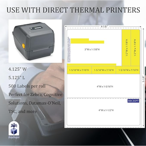 Etiquetas de Prescripción en Blanco RX-Direct Thermal P10 (6, 12, 18 Rollos) Blancas con Detalles Amarillos, Reutilizables con Respaldo Adhesivo - Product Image 4