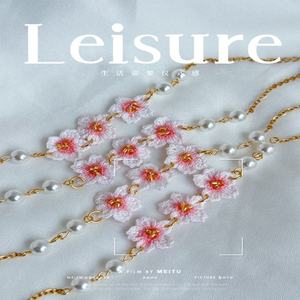 Ensemble de bijoux au crochet : Collier, Bracelet, Boucles d'oreilles et Bague à micro-crochets, motif fleur de cerisier Sakura, mini-bracelet au crochet, cadeau de mariage - Product Image 5