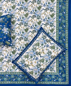 Queen Size Luxury Cotton Bedsheet 100% Block Printed Big Floral Motif Blue Ethnic Home Bedding for Hotels B&B Cooling for Bulk - Product Image 5