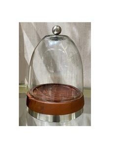 Serveur de gâteau de dessert en bois et en métal avec couvercle en verre Vaisselle de conception classique Serveur de gâteau de dessert avec couvercle - Product Image 1