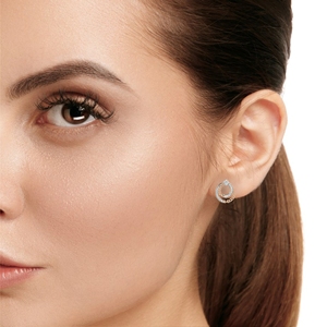 ต่างหูเพชรเม็ดเดี่ยวและโซ่คิวบาดีไซน์แฟชั่นพร้อมรูปวงกลมหมุนวน - Product Image 5