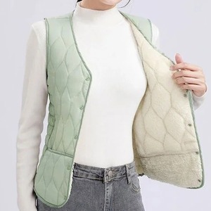 Chaqueta femenina Chaleco sin mangas Corto Cordero Abajo Engrosado Top Sólido Causal Blazer Chaqueta delgada de invierno - Product Image 5