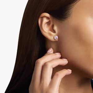 Boucles d'oreilles élégantes en argent sterling 925 avec pierres précieuses roses et halo de zircone cubique pour femmes, bijoux en gros - Product Image 3