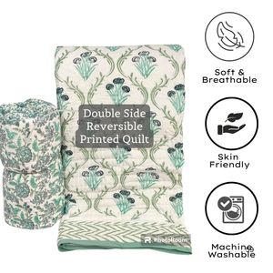 Lujoso edredón de algodón orgánico Jaipuri bloque de mano impreso Boho Floral ecológico luz King Size funda de cama juegos de edredón suave - Product Image 4