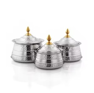 Vajilla clásica comida postre exhibición cazuela platos para Hotel restaurante suministros conjunto de 3 platos de comida de Metal hechos a mano - Product Image 5