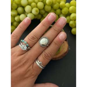 Anillo de Plata 925 Vintage con Turquesa de IMPERIAL INDIA GEMS, Engaste de Bisel, Estilo Hip-Hop Geométrico, Unisex, para Uso Diario, Terciopelo Verde - Product Image 2