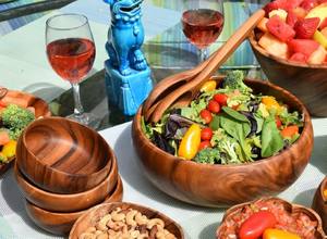 Bol à noix rond en bois d'acacia fait main, bol de service en bois naturel, porte-collations, vaisselle Art Déco pour les collations - Product Image 2